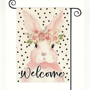 Easter Spring Bunny Rabbit Black Polka Dot Floral Garden Flag Outdoor Decor